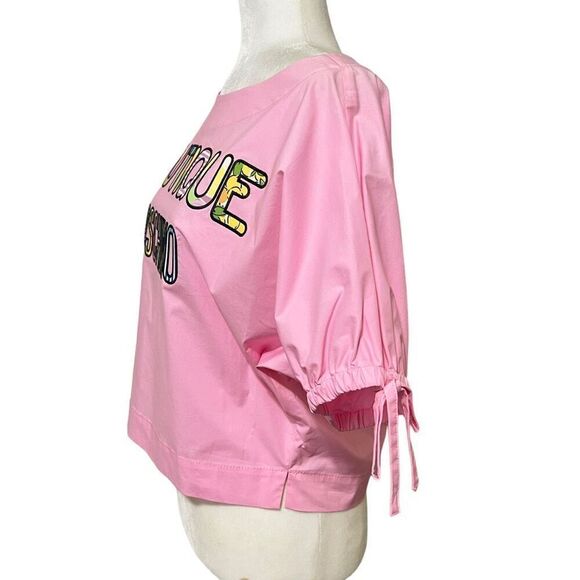 BOUTIQUE MOSCHINO New ! Iconic ! Pink Short-Sleeve Top Cotton Sz Small - Picture 6 of 10
